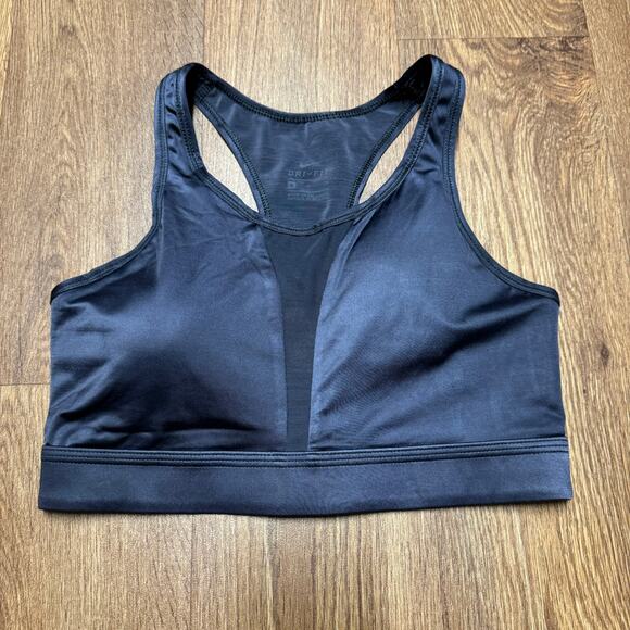 Nike Womens Dri Fit Mesh Cut Out Dark Gray Sports Bra Size Small Swoosh - Picture 1 of 10